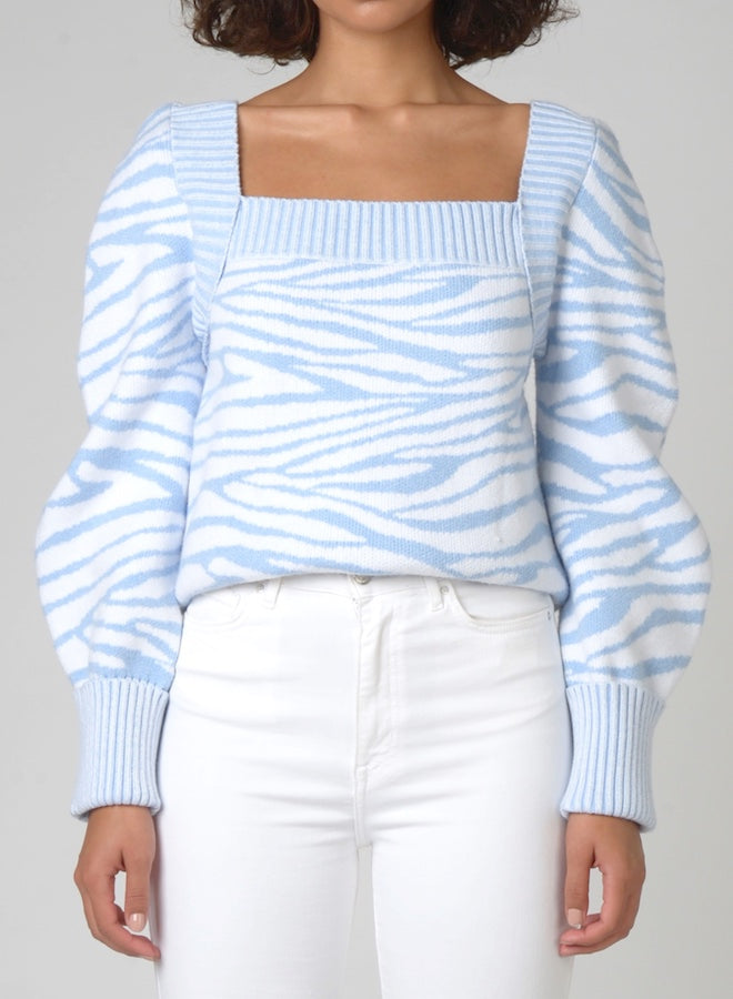 100345 Zoe Blue Zebra Print Sweater