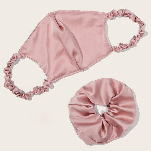 MH57 PINK SATIN FACE MASK WITH SCRUNCHIE